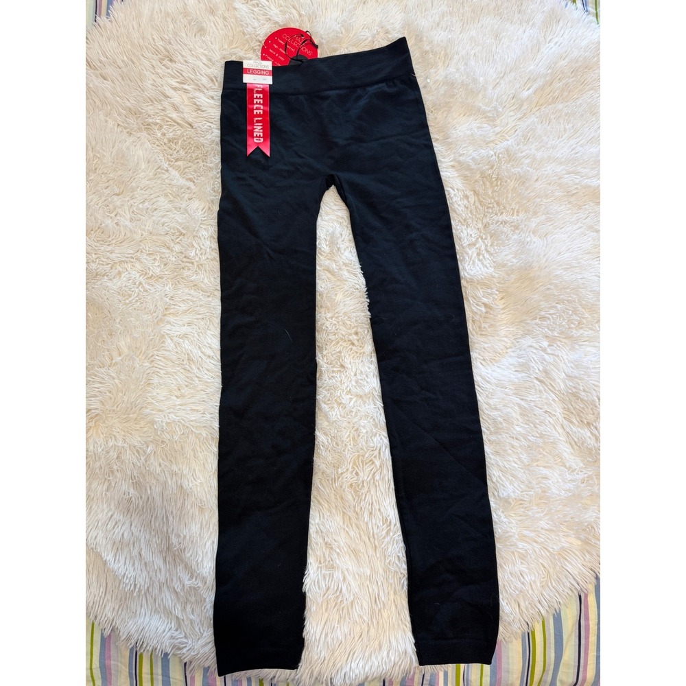 Maze Collections Women Black Fleece Lined Leggings High Waisted Tummy Control ML
